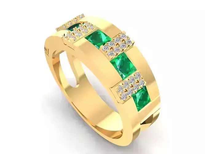Modern Emerald and Diamond Band Ring for Men 1504