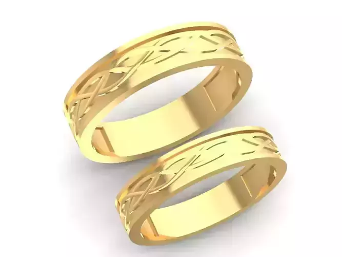 Classic Pattern Couple Wedding Ring 3D Model  1507