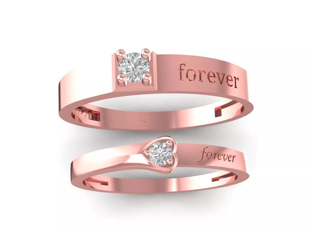 Romantic Forever Couple Engagement Rings Set 1508 3D print model