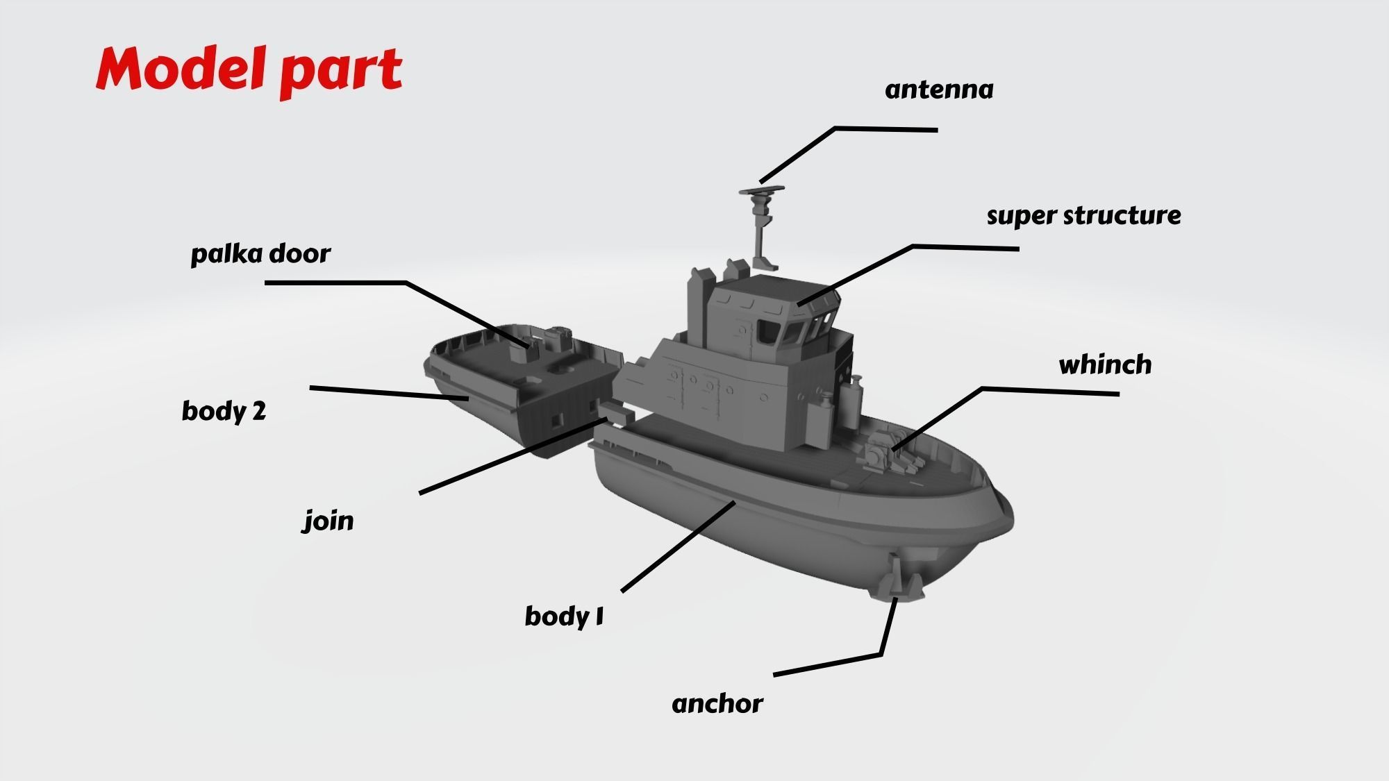 tugboat miniature 3D print model_3