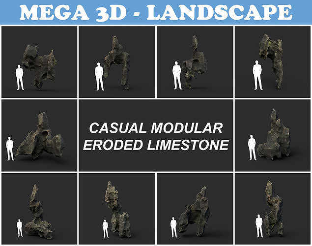 Low poly Casual Eroded Limestone Modular 210722 Low-poly 3D model