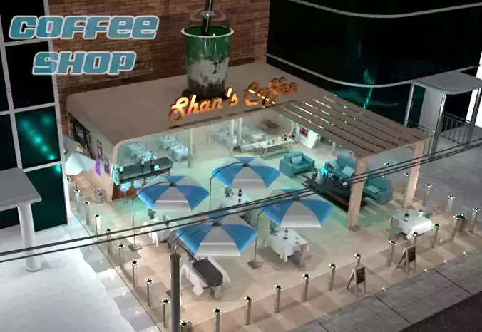 Coffee Shop Low-poly 3D model