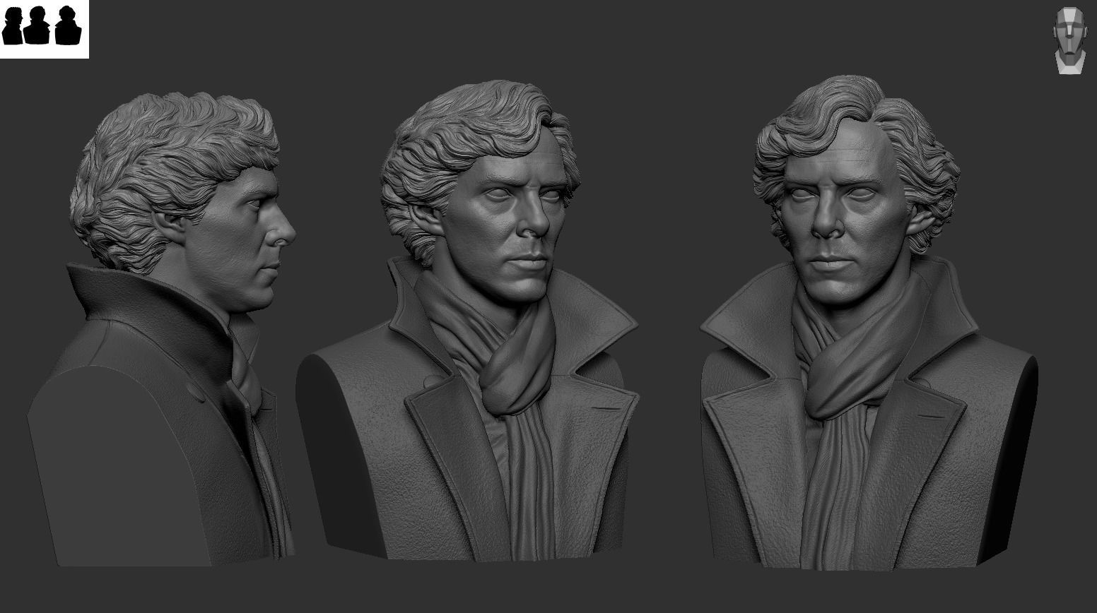 Sherlock - Benedict Cumberbatch Bust 3D print model_5