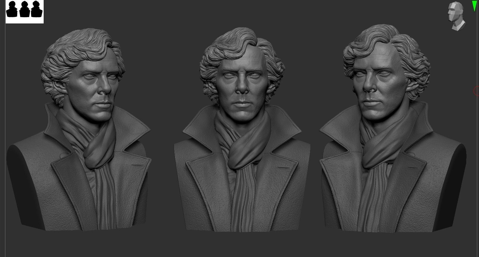 Sherlock - Benedict Cumberbatch Bust 3D print model_4