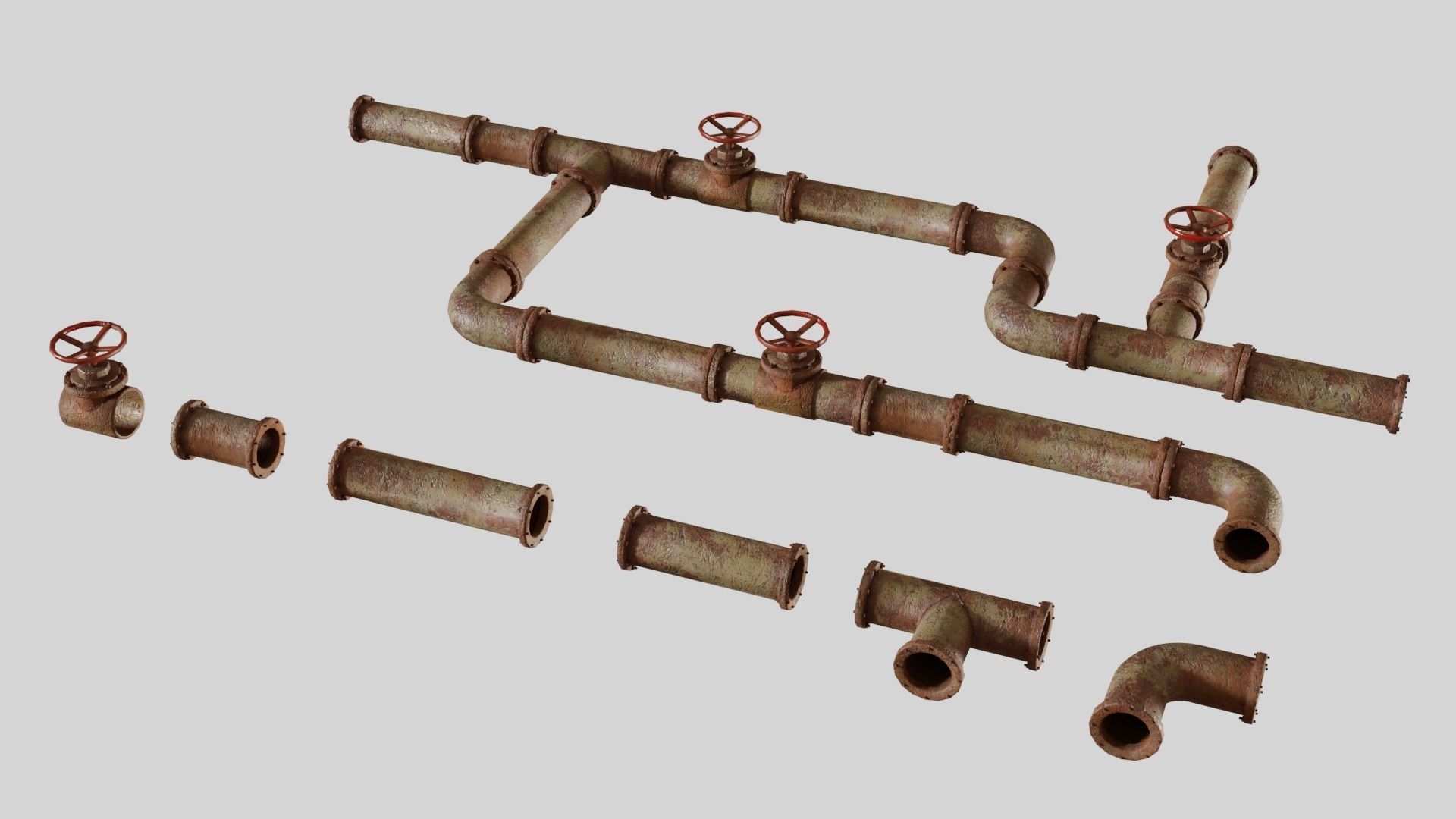 Modular Industrial Pipes Low-poly 3D model_7