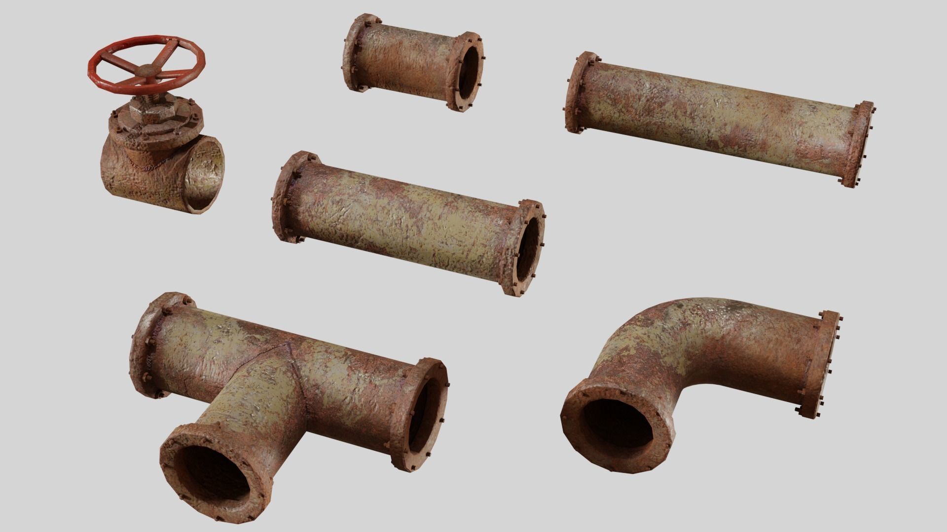 Modular Industrial Pipes Low-poly 3D model_2