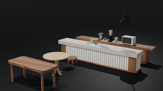 Low Poly Cafe Assets Free low-poly 3D model
