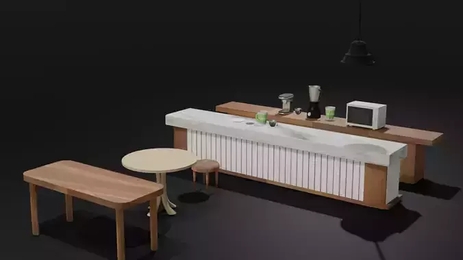 Low Poly Cafe Assets Free low-poly 3D model