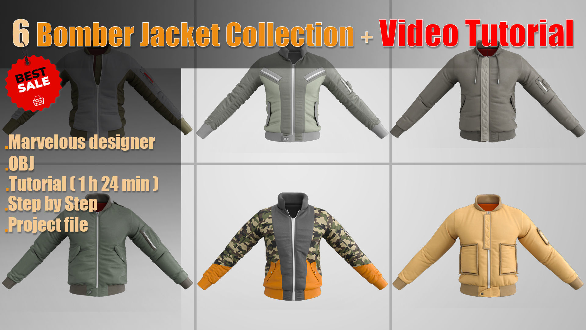 6 Bomber Jacket Collection  Video Tutorial 3D model_1