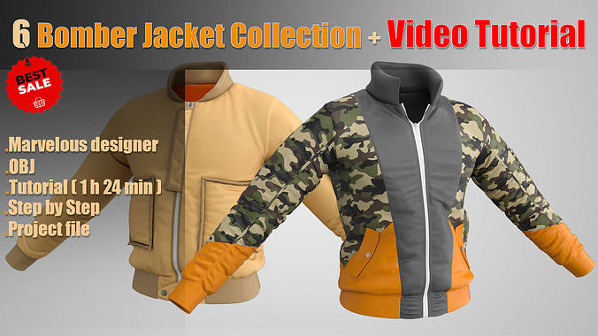 6 Bomber Jacket Collection  Video Tutorial 3D model