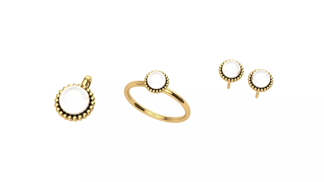 Pearl set gold plated ring and earring 3D print model