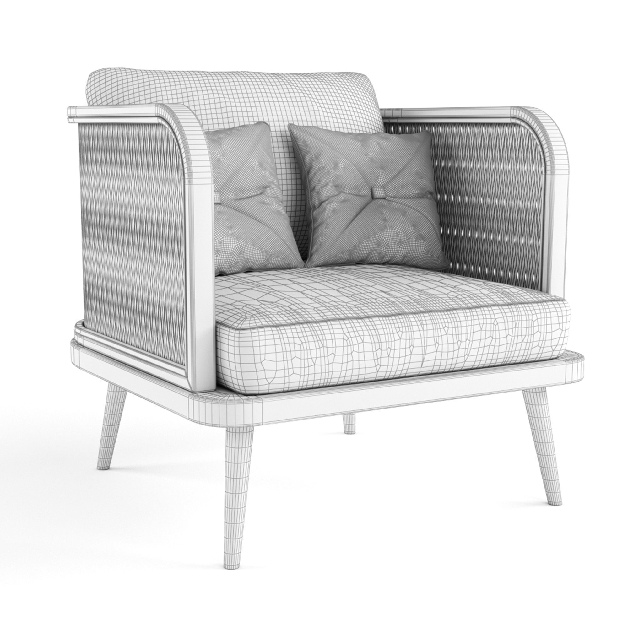 Chair outdoor rattan wood 3D model_3