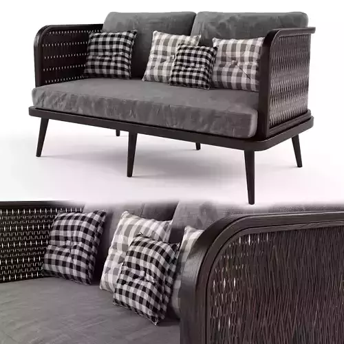 2-seat modular sofa outdoor rattan wood 3D model