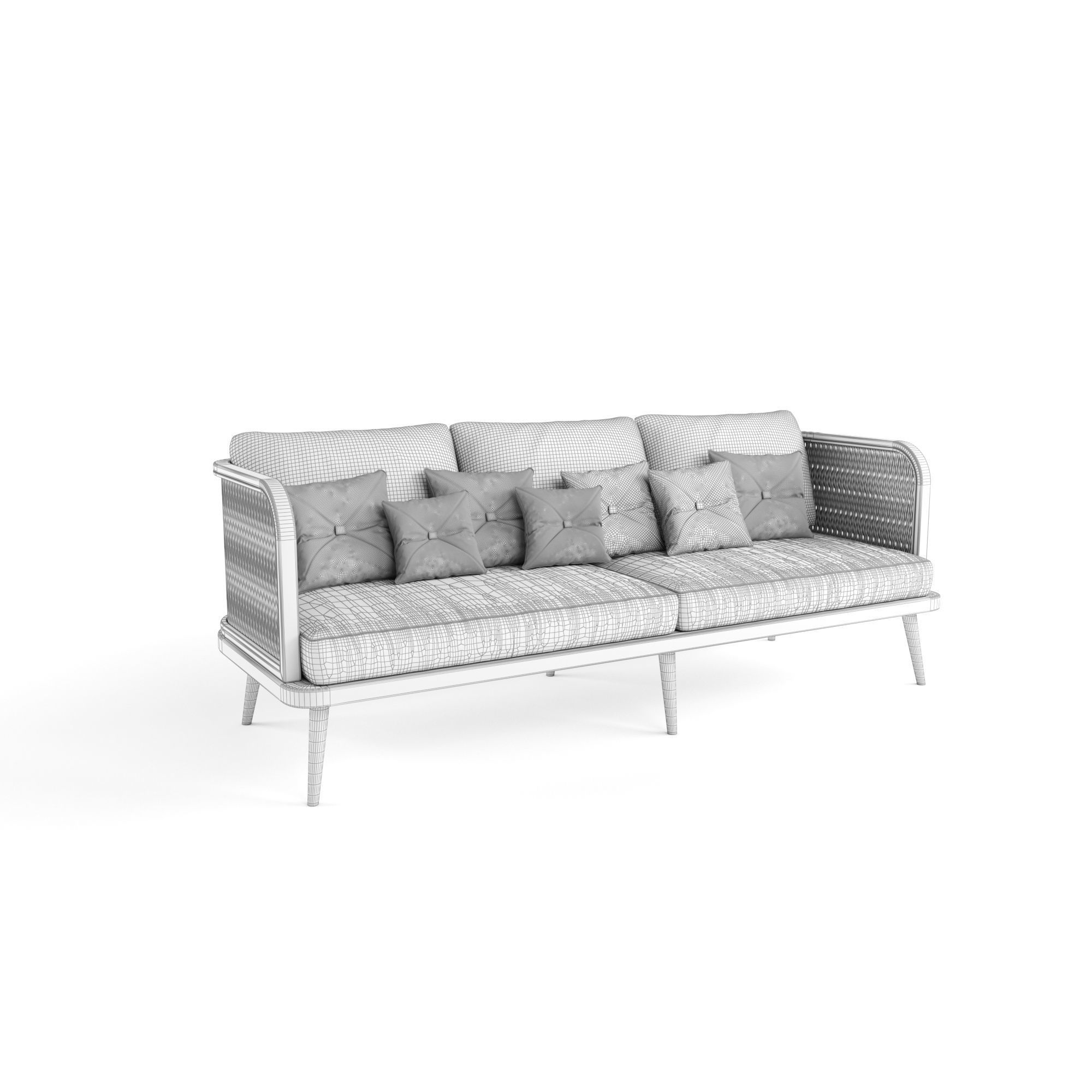 3-seat modular sofa outdoor rattan wood 3D model_6