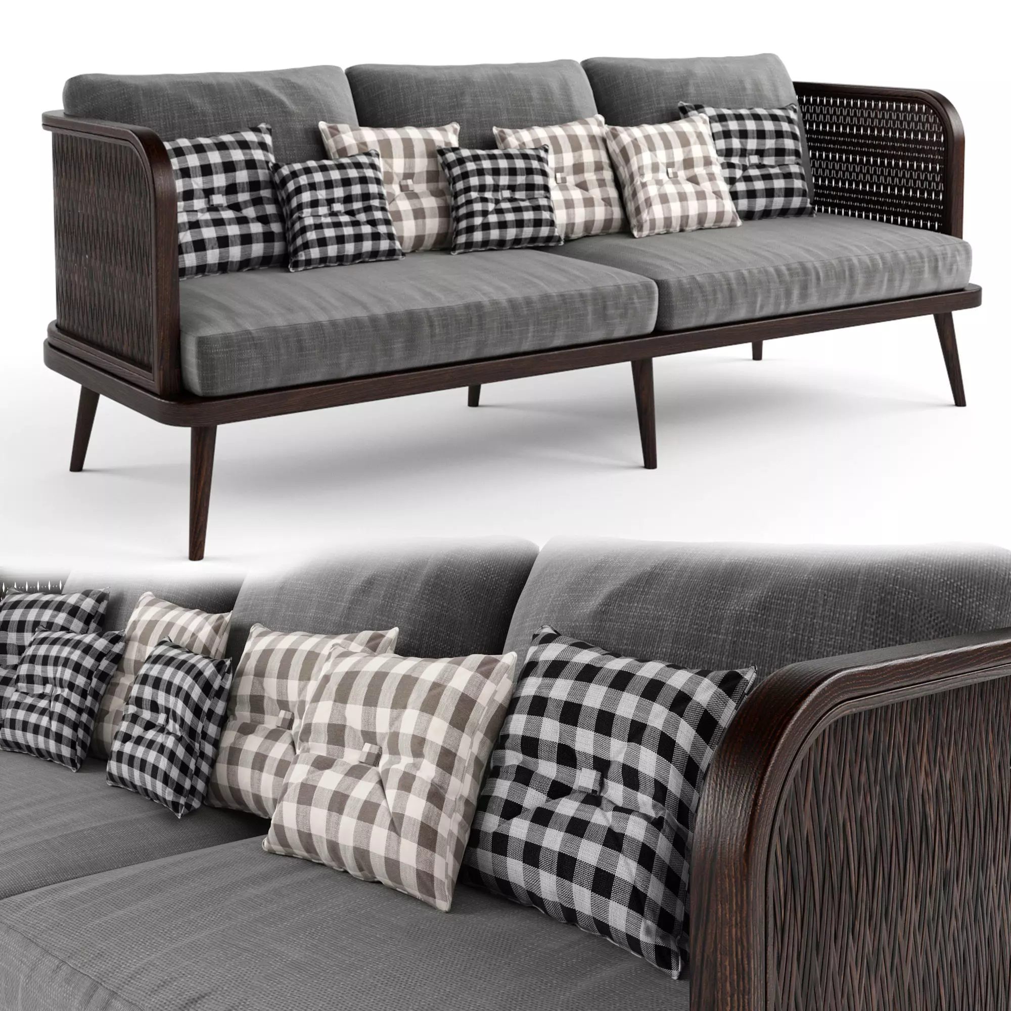 3-seat modular sofa outdoor rattan wood 3D model_0