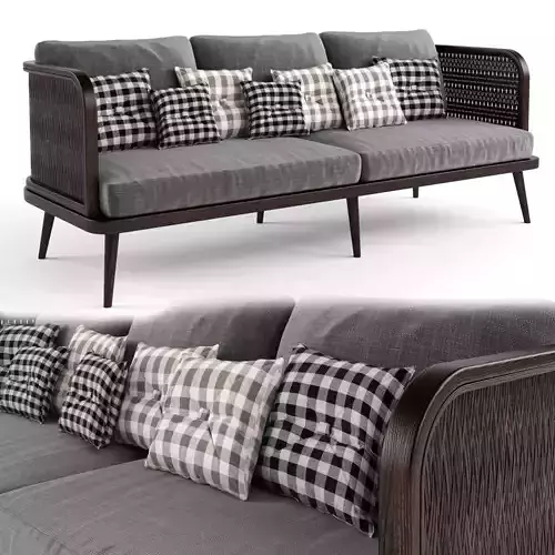 3-seat modular sofa outdoor rattan wood 3D model