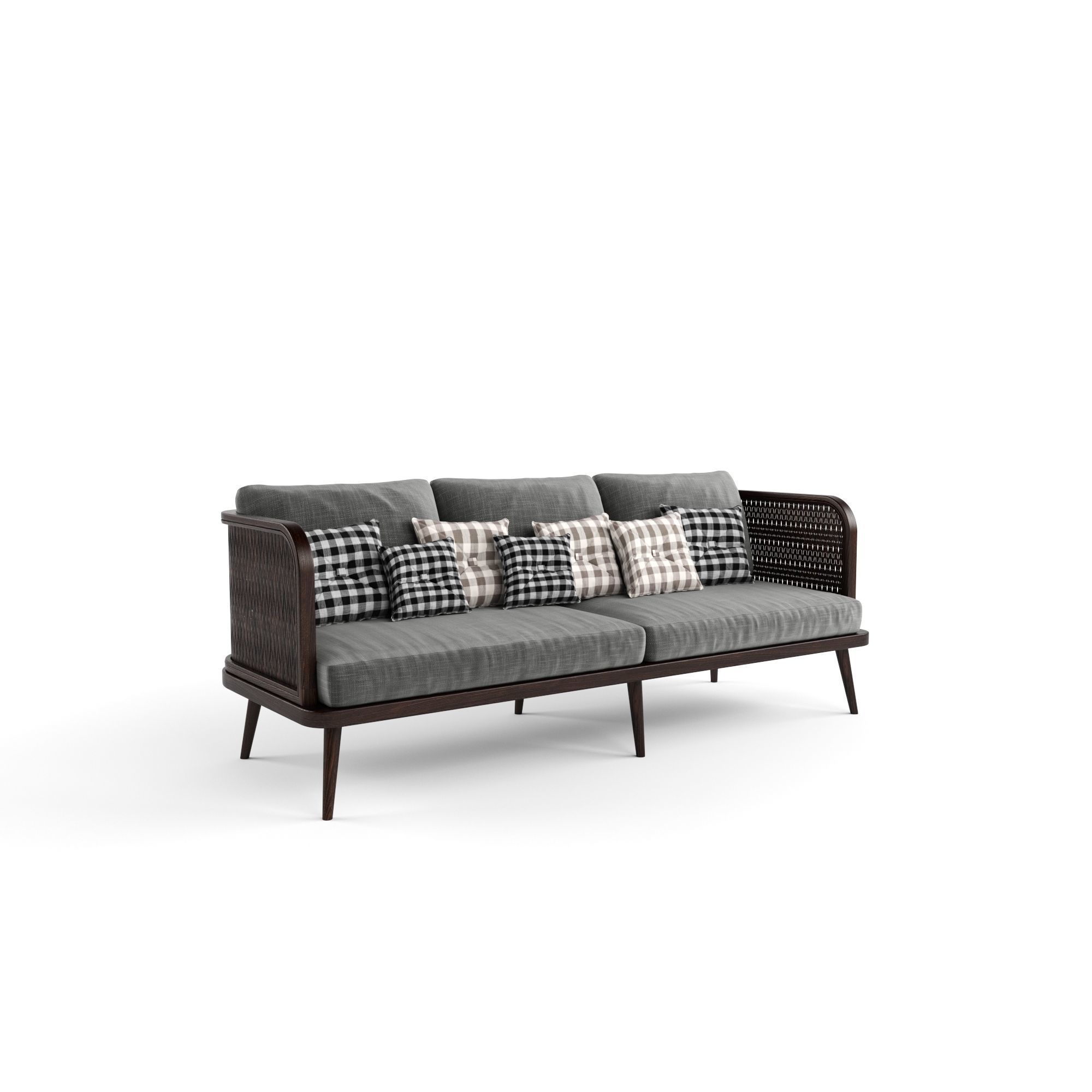 3-seat modular sofa outdoor rattan wood 3D model_2