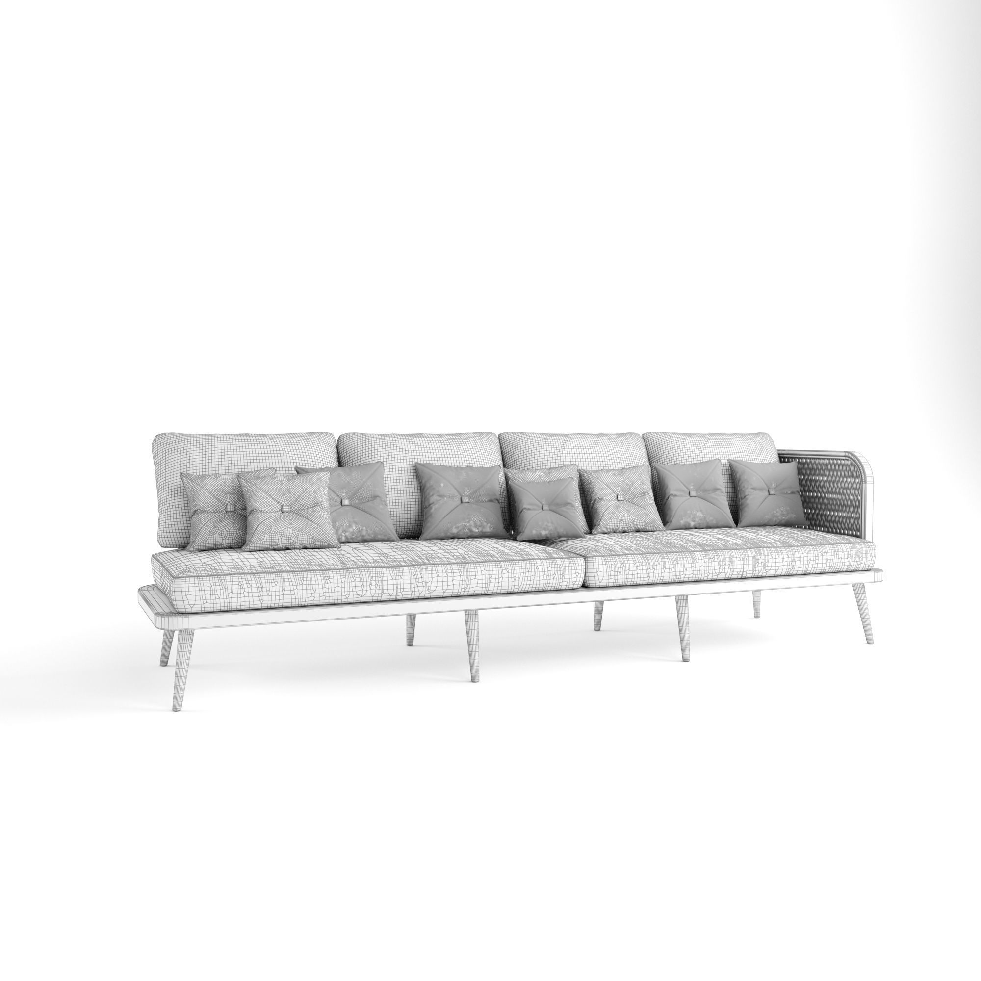 4-seat modular sofa outdoor rattan wood 3D model_6