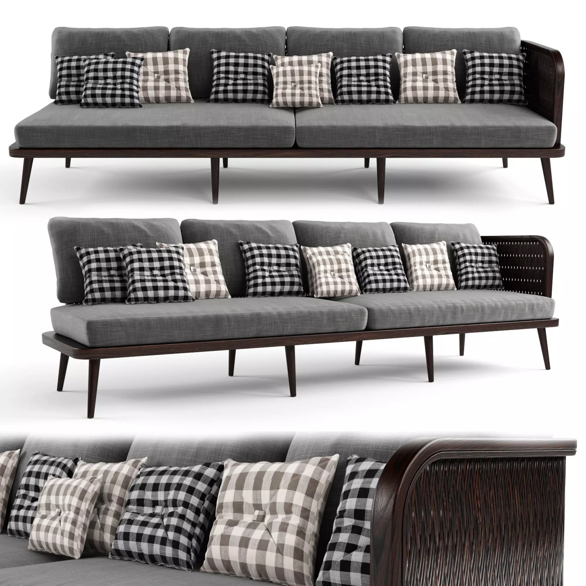 4-seat modular sofa outdoor rattan wood 3D model_0