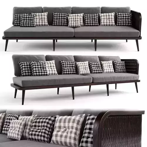 4-seat modular sofa outdoor rattan wood 3D model