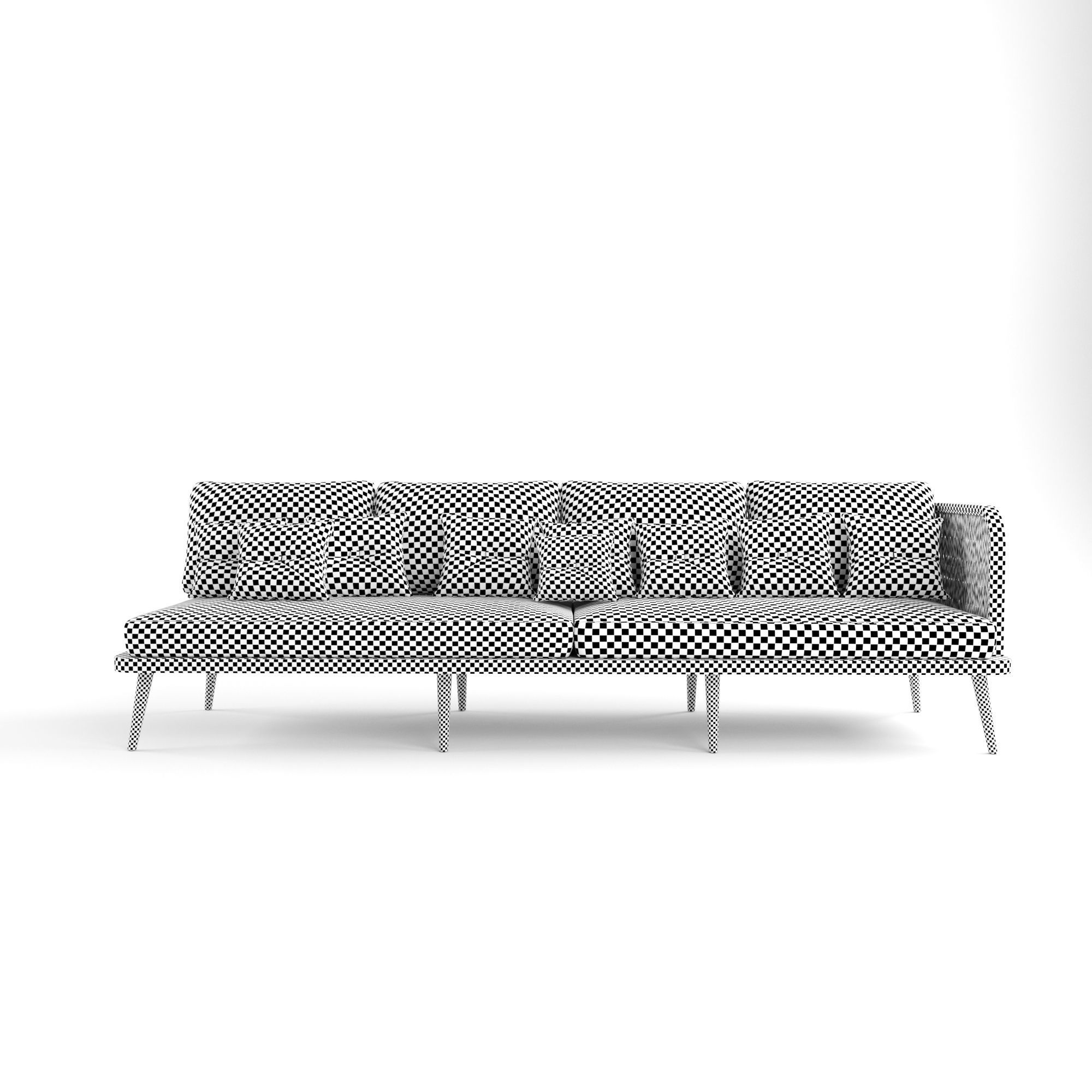 4-seat modular sofa outdoor rattan wood 3D model_5