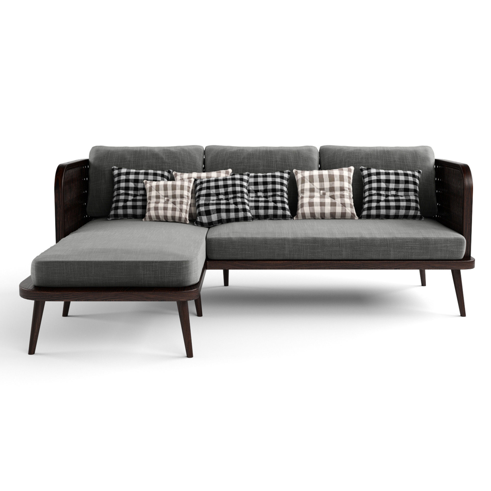 3-seat modular sofa outdoor rattan wood With Chair Lounge 3D model_1