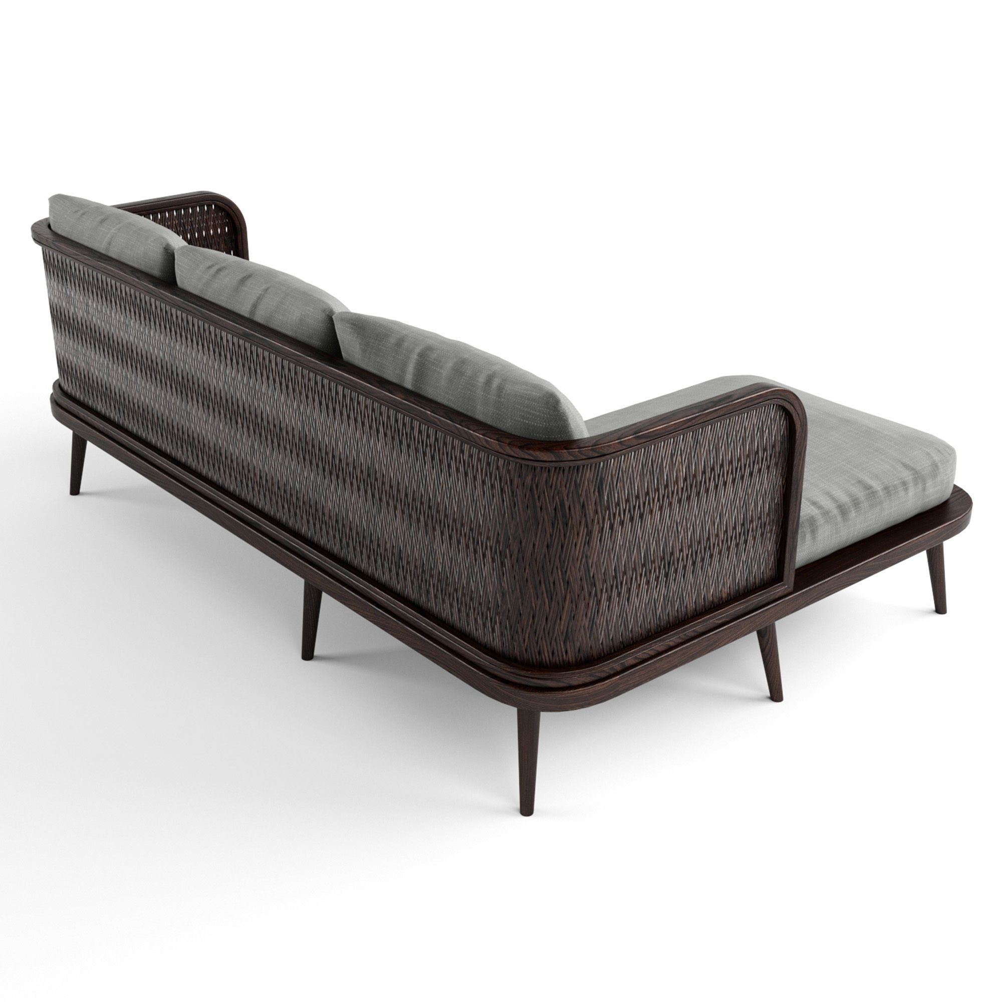 3-seat modular sofa outdoor rattan wood With Chair Lounge 3D model_3