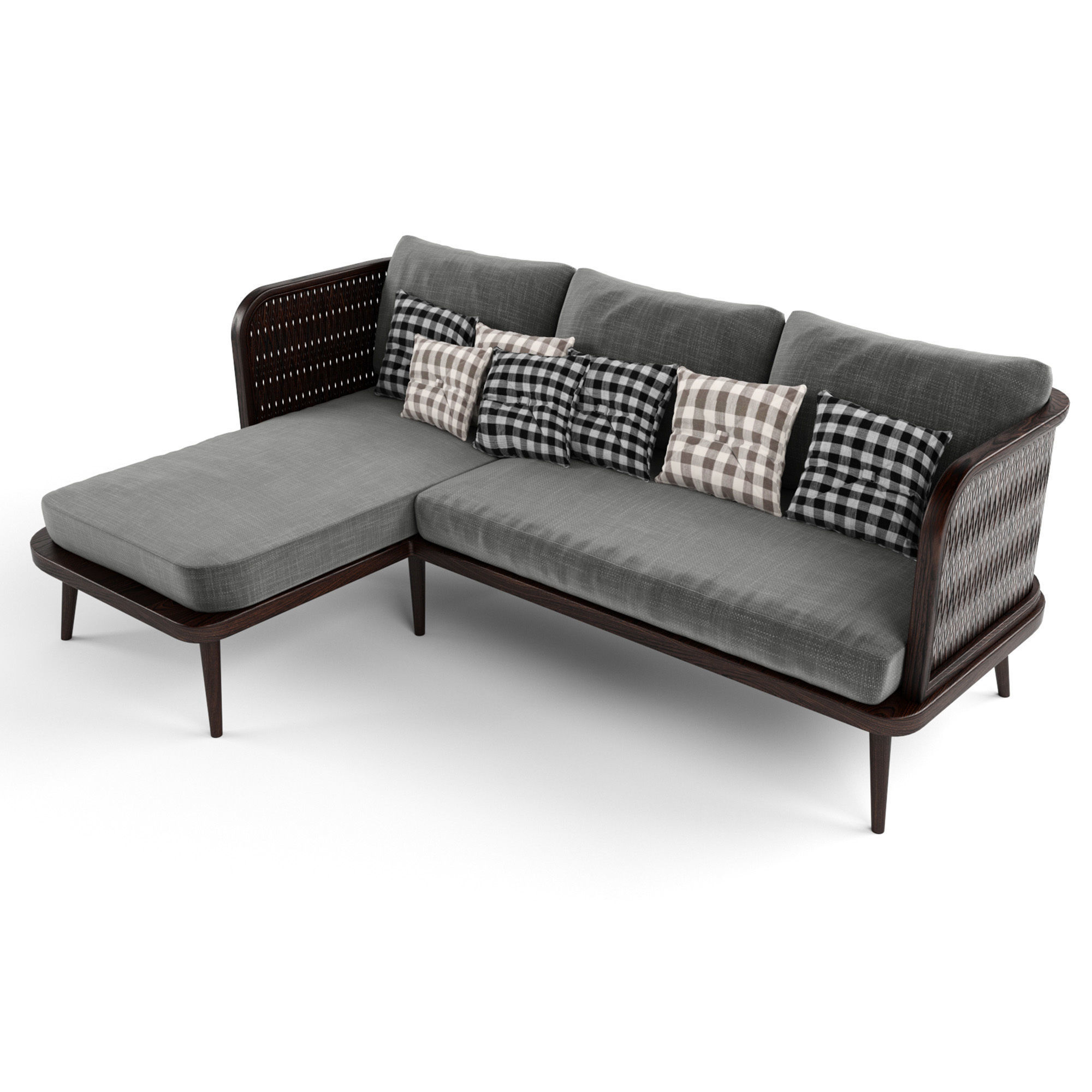 3-seat modular sofa outdoor rattan wood With Chair Lounge 3D model_2