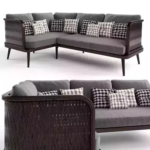 3-seat modular sofa corner outdoor rattan wood 3D model