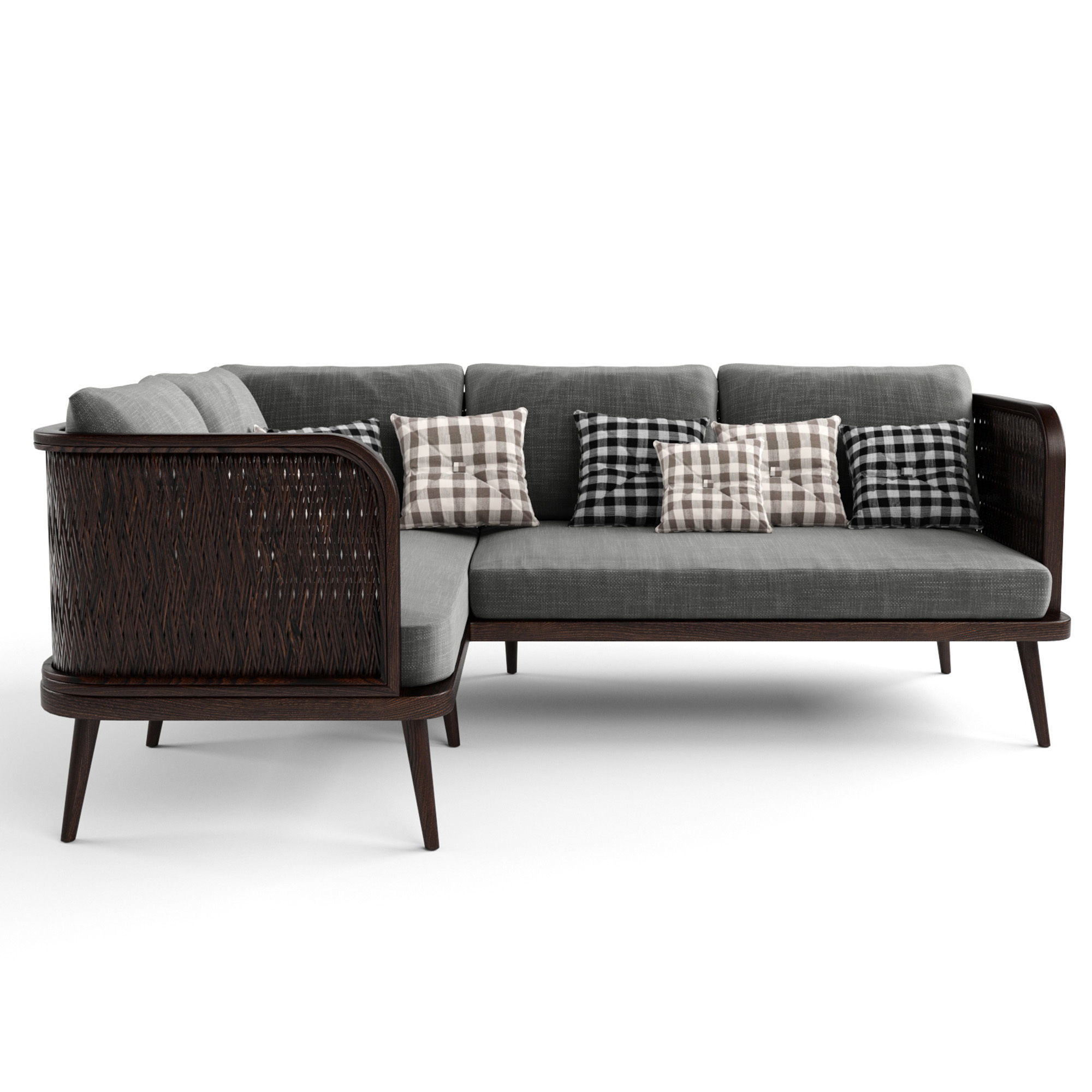 3-seat modular sofa corner outdoor rattan wood 3D model_1