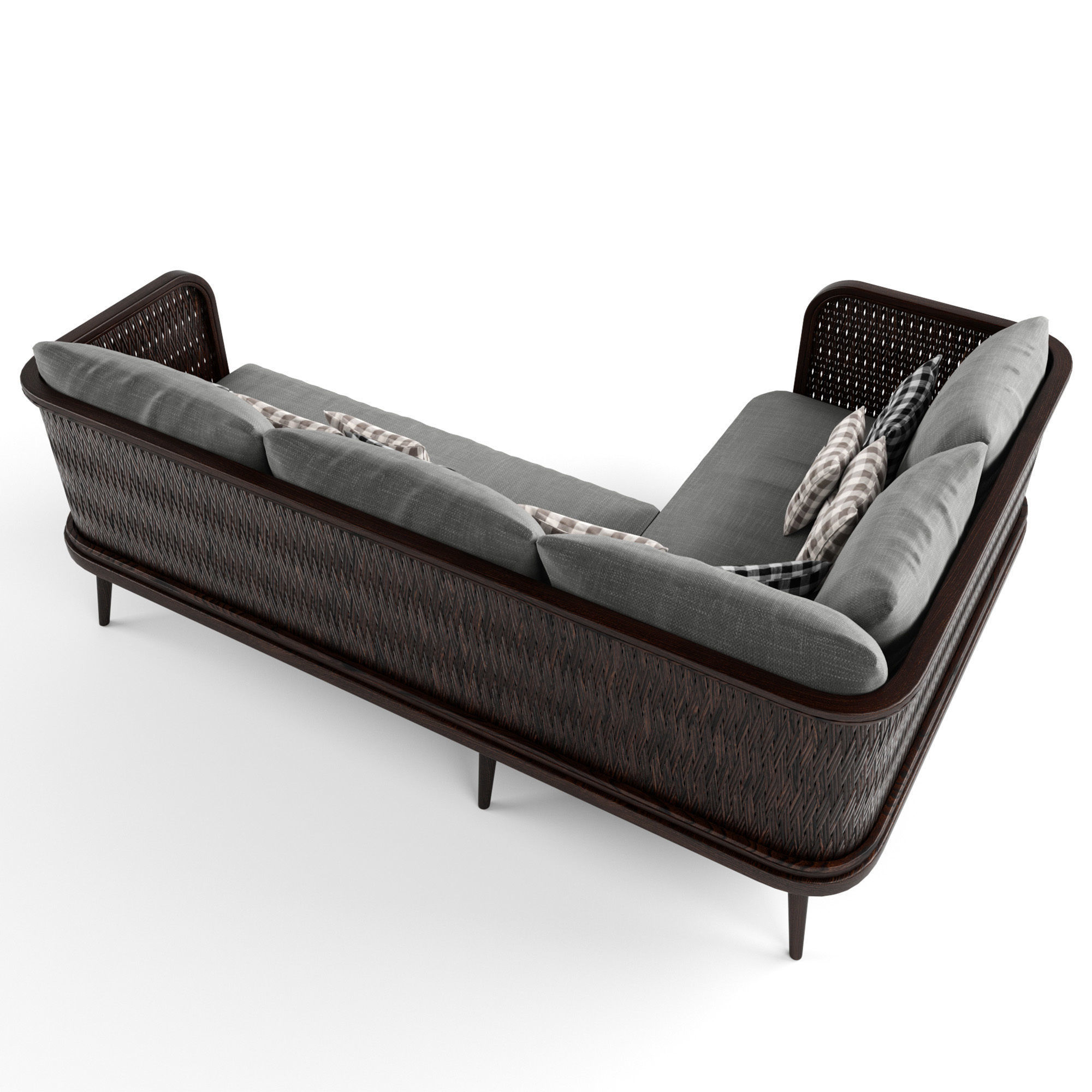 3-seat modular sofa corner outdoor rattan wood 3D model_3