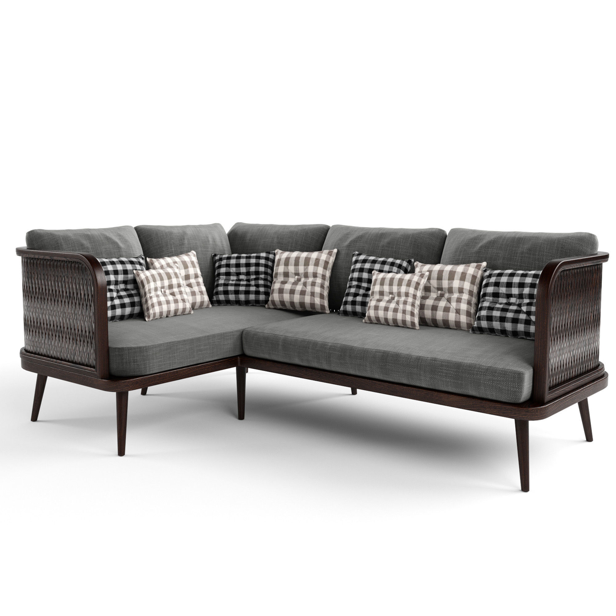 3-seat modular sofa corner outdoor rattan wood 3D model_2