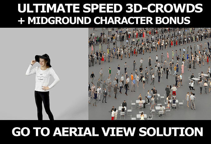 3d people crowds and Essence hat midground casual teenage girl 3D Model Collection