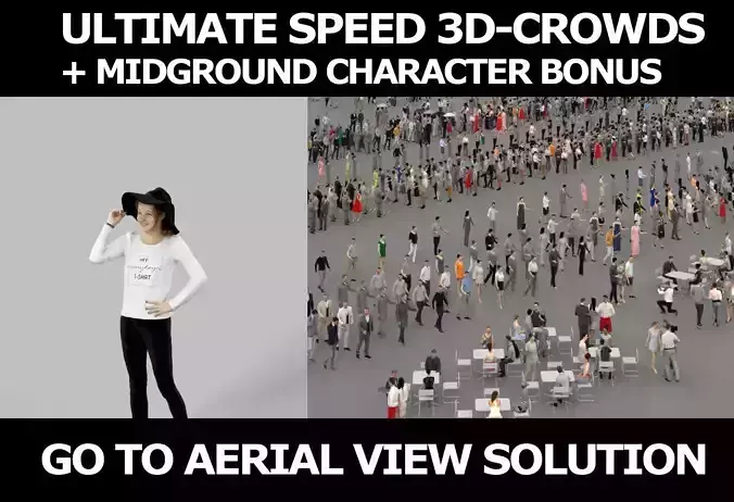 3d people crowds and Essence hat midground casual teenage girl 3D Model Collection