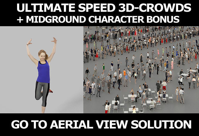 3d crowds and Essence dancing midground casual teenage girl 3D Model Collection
