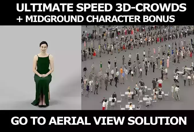 3d crowds and Eternal holding hands on lap Event Sitting Woman 3D Model Collection