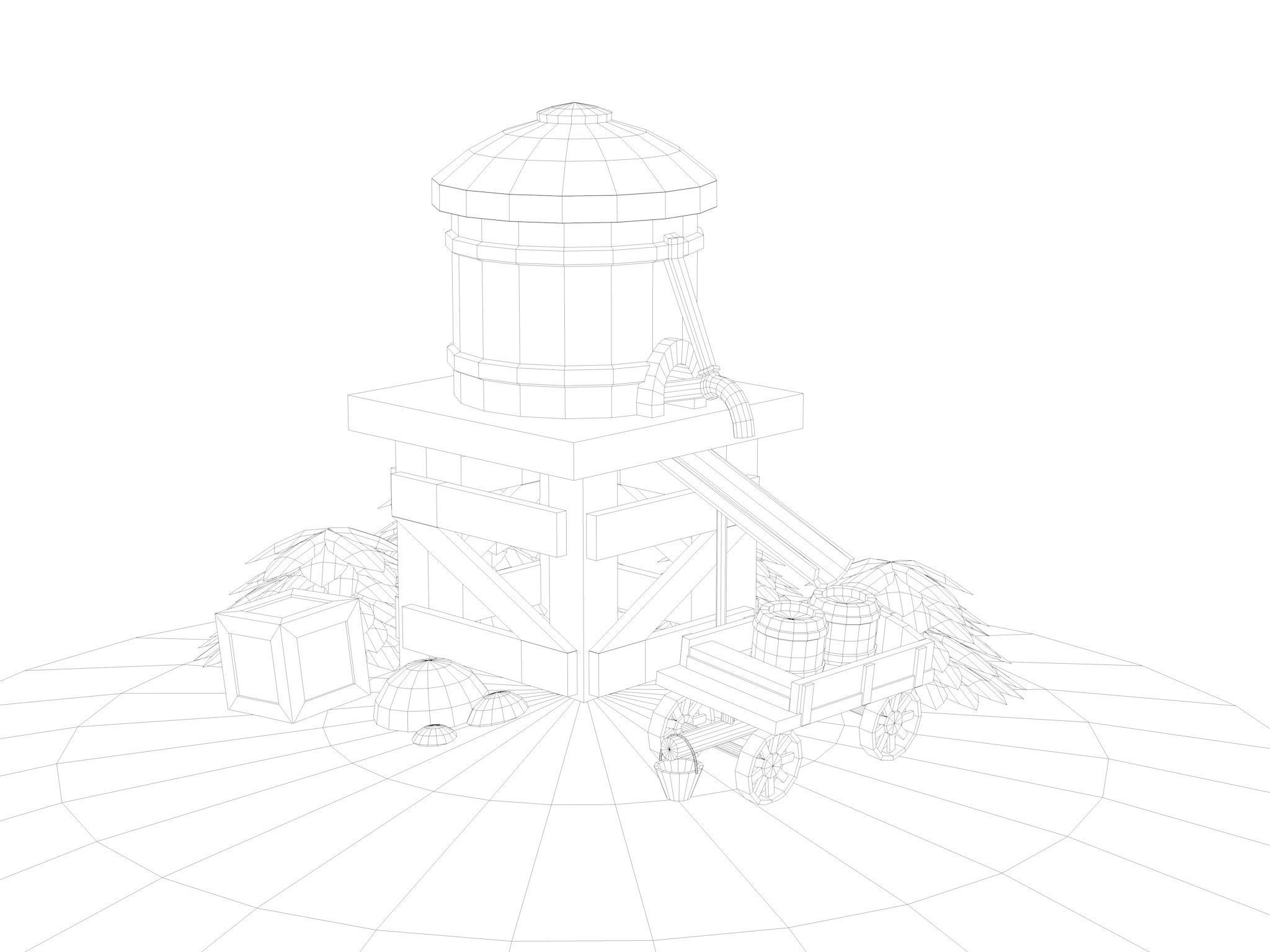 Stylized Water Tank Low-poly 3D model_17