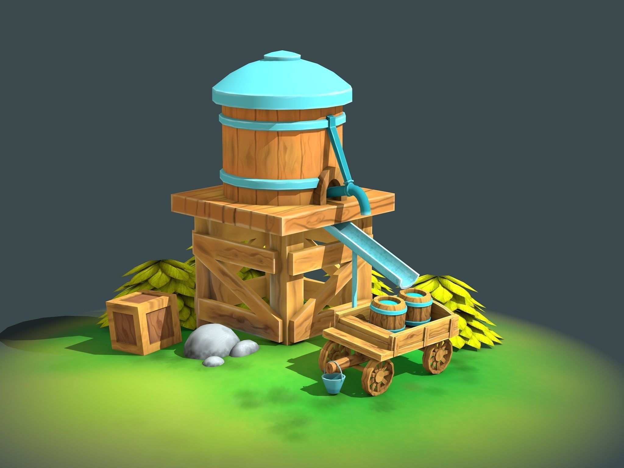 Stylized Water Tank Low-poly 3D model_5