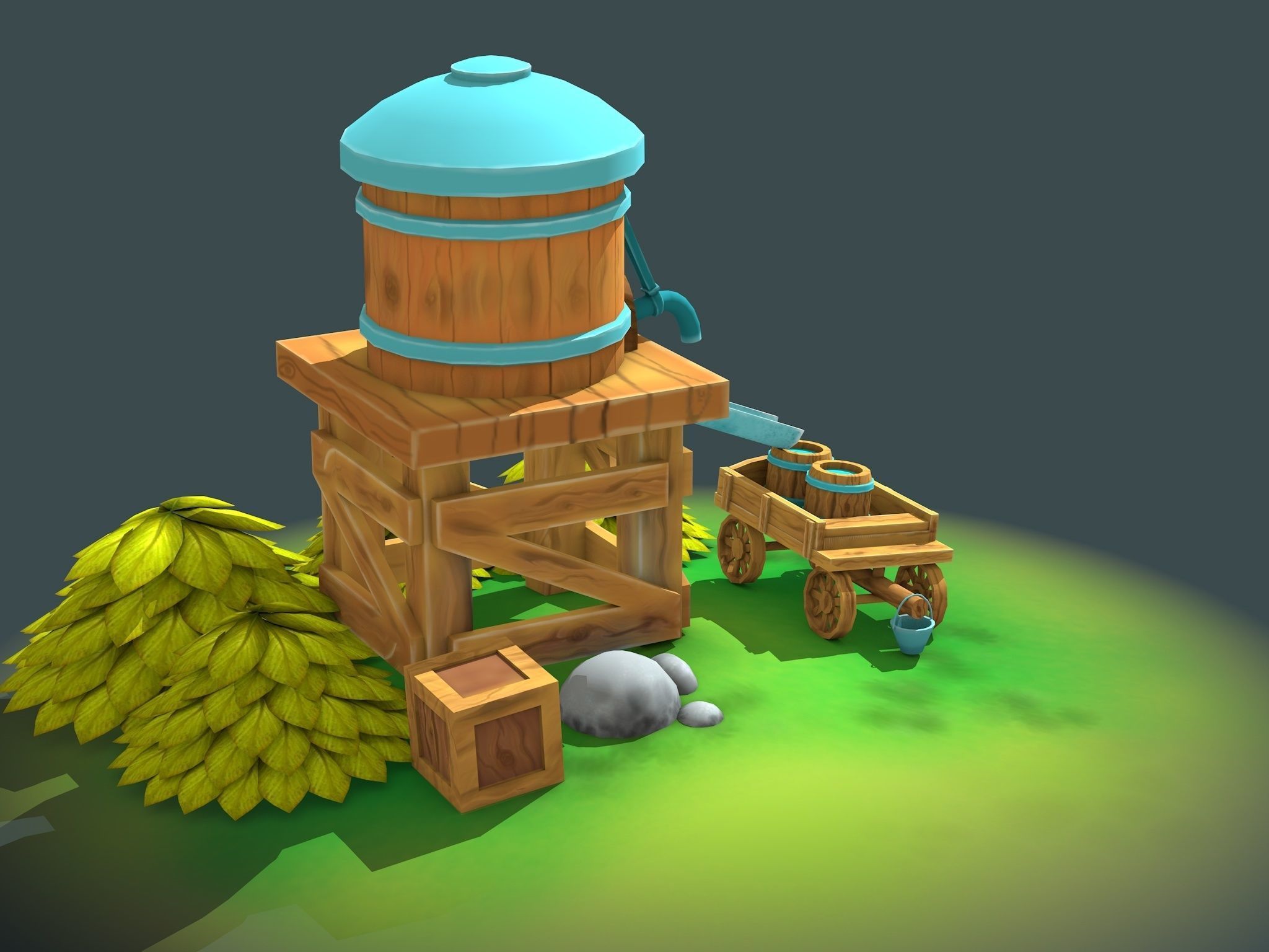 Stylized Water Tank Low-poly 3D model_4