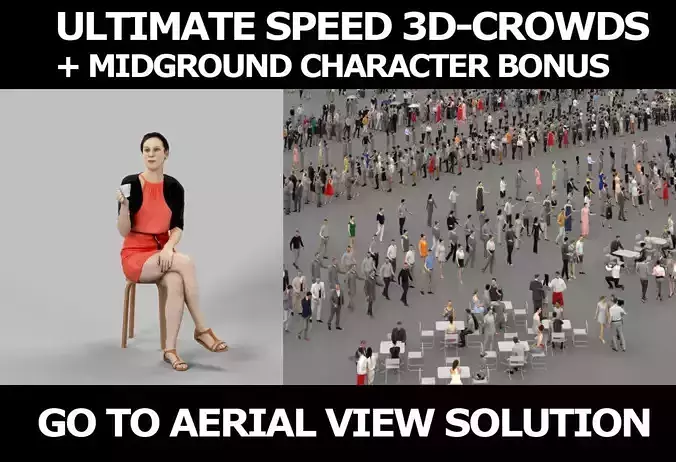 3d crowds and Eternal Summer coffee Casual Woman Sitting  3D Model Collection
