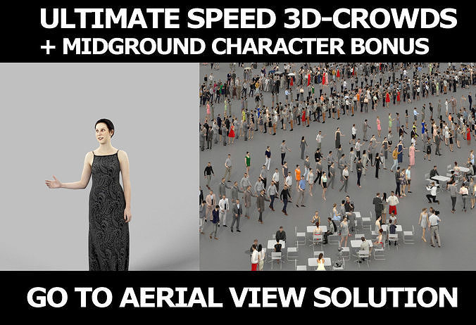 3d crowds and Eternal an event midground walking woman 3D Model Collection