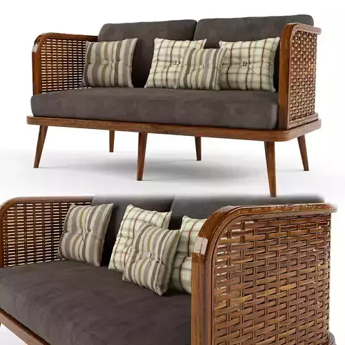 2-seat modular sofa outdoor rattan wood 3D model