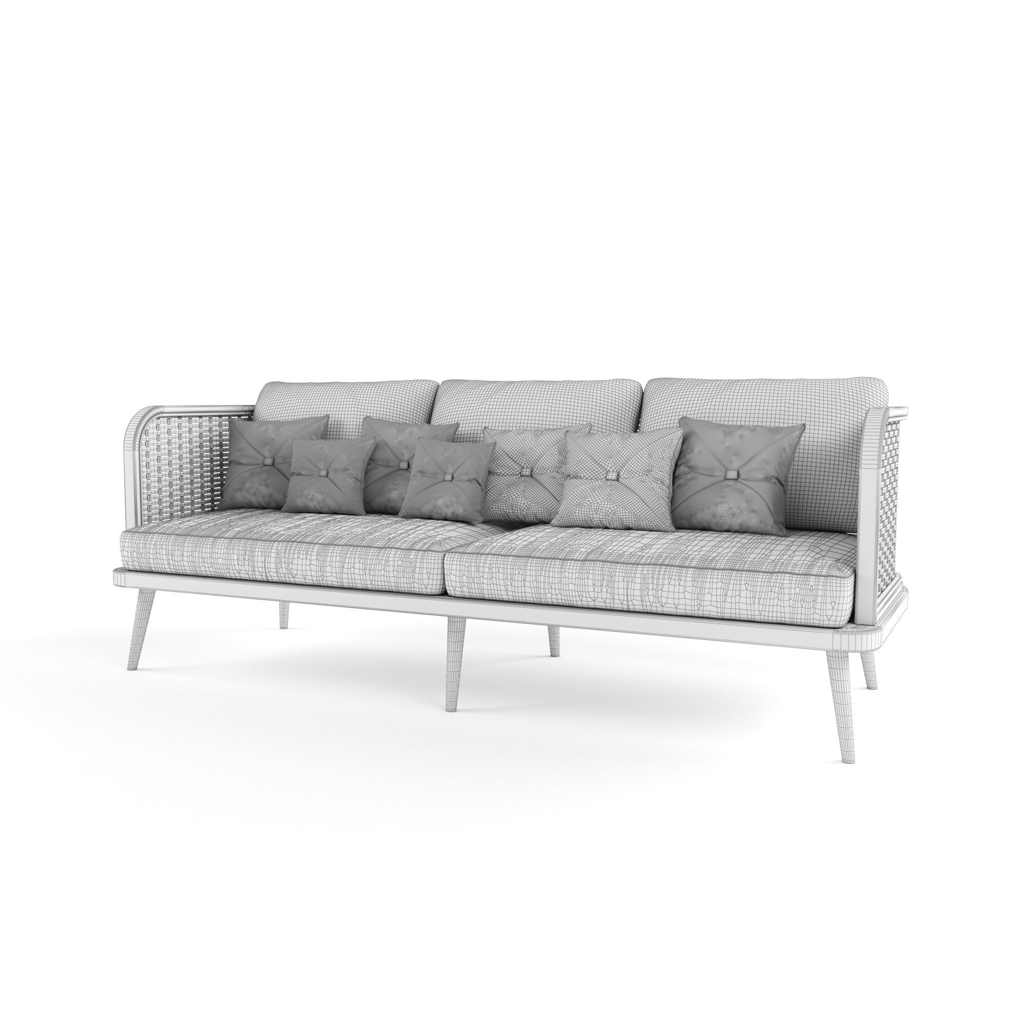 3-seat modular sofa outdoor rattan wood 3D model_5