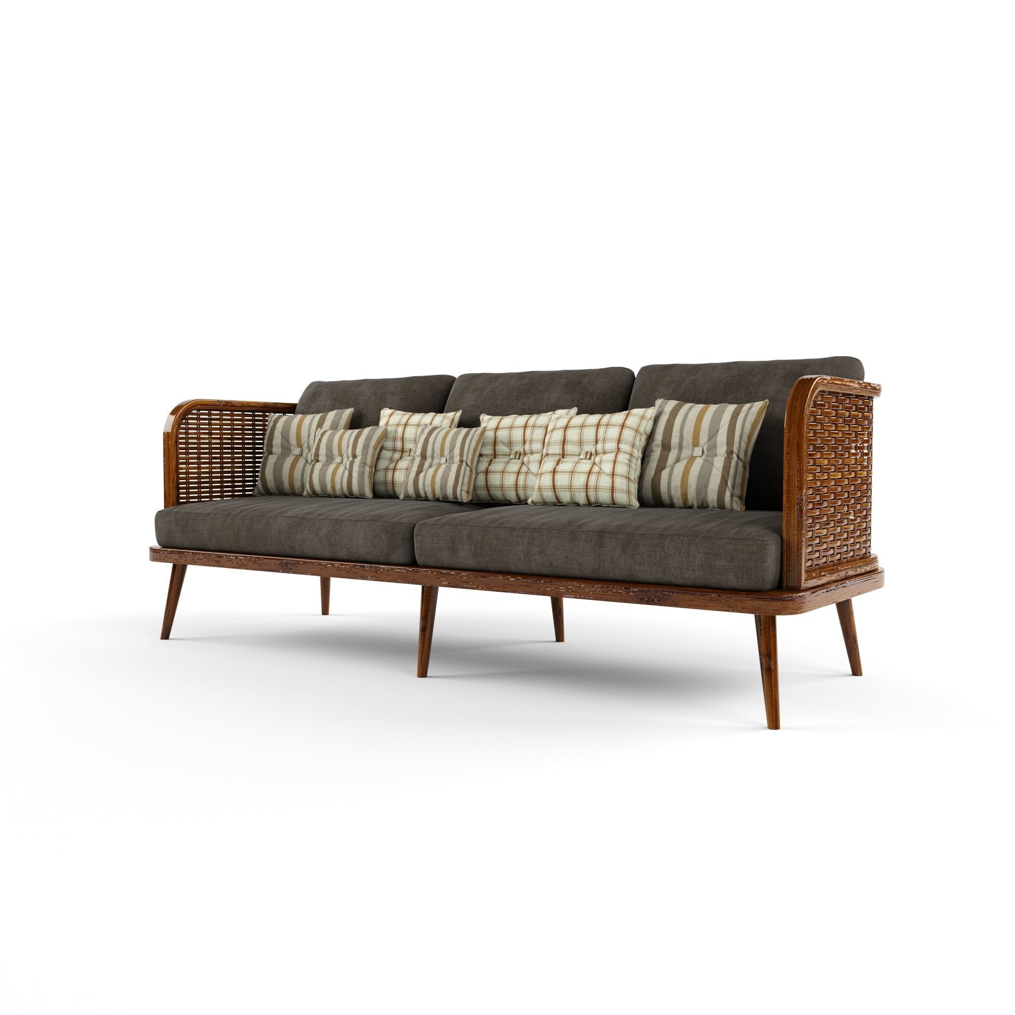 3-seat modular sofa outdoor rattan wood 3D model_3