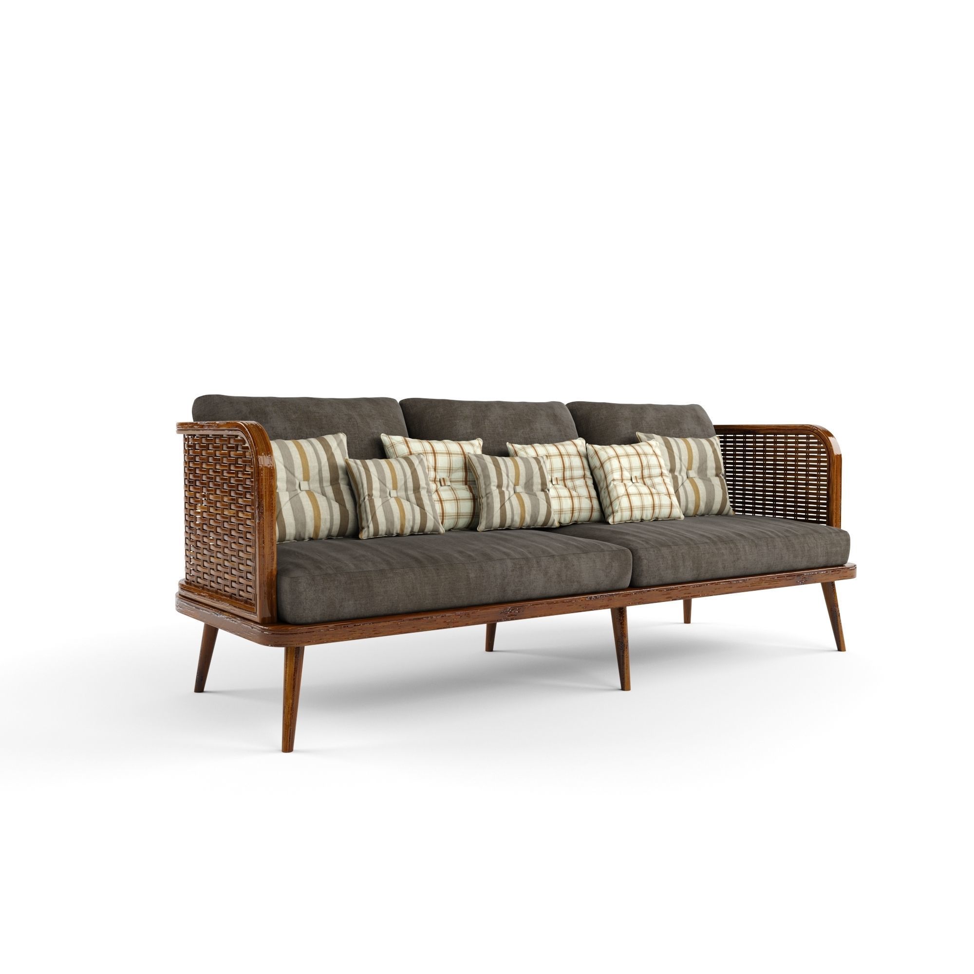 3-seat modular sofa outdoor rattan wood 3D model_2