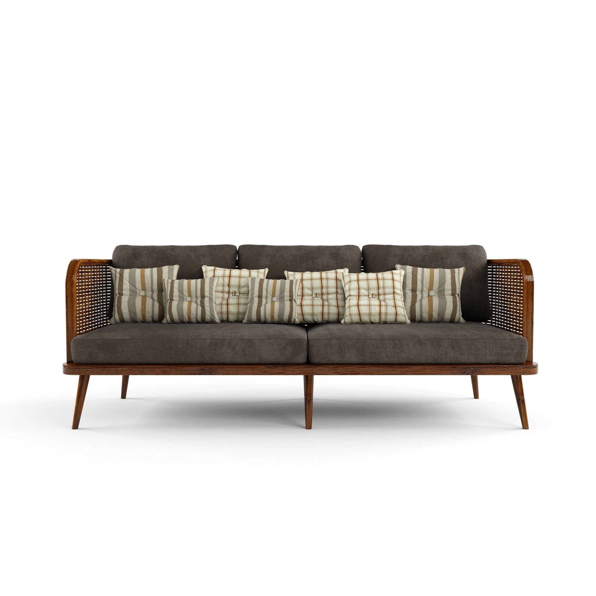 3-seat modular sofa outdoor rattan wood 3D model_1
