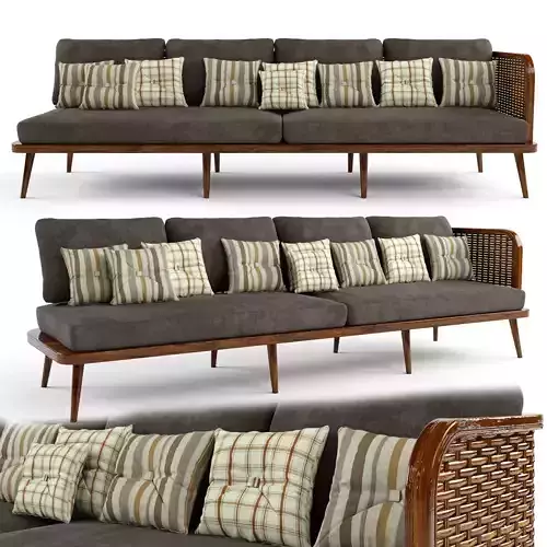 4-seat modular sofa outdoor rattan wood 3D model