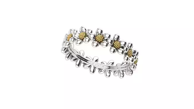 miniflower sterling silver and gold stacking ring