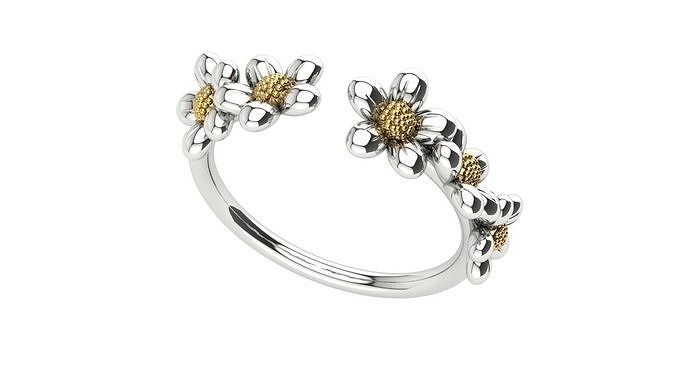 miniflower3 daisy ring in silver and gold 3D print model