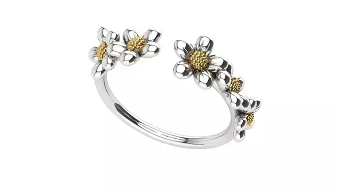 miniflower3 daisy ring in silver and gold